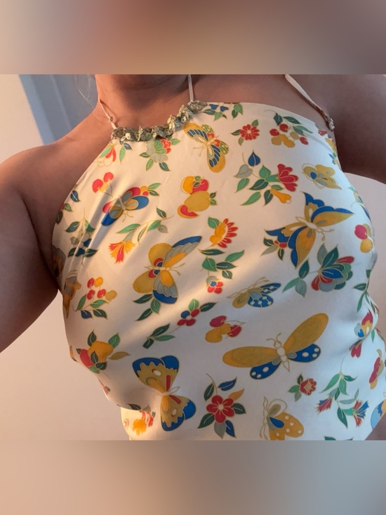 JB by Julie Brown Tops - Butterfly Floral Halter Scarf Top Y2K Made in USA vintage 100% Silk